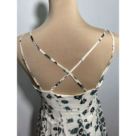 Free People Babydoll Mini Dress Women's 2 Green Floral Spaghetti Swing Fairy New - Picture 6 of 12